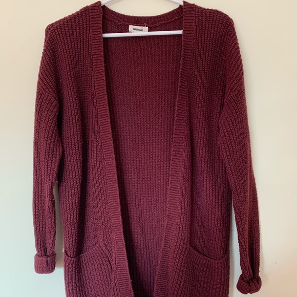 Garage XS-S Burgundy Knit Cardigan - Picture 1 of 6